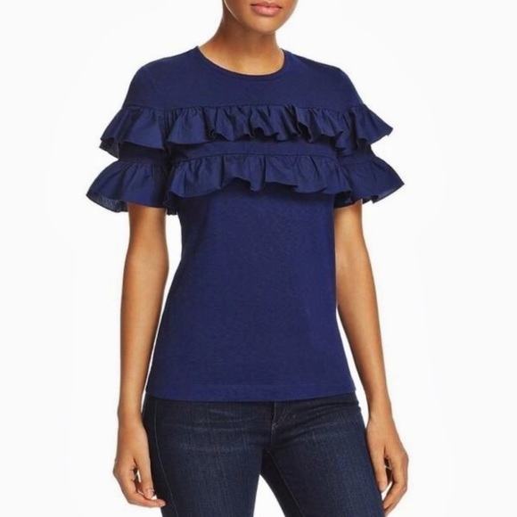 Tory Burch Tops - Tory Burch Lennox Ruffle Tee in Navy Blue size small